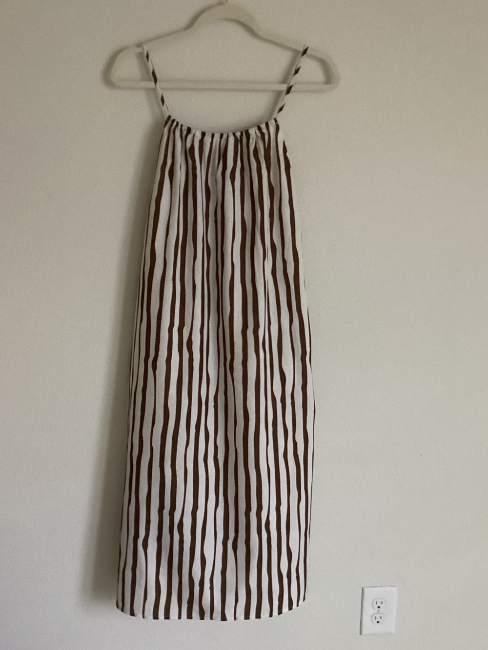 Brown and White Striped Maxi Dress with Spaghetti Straps